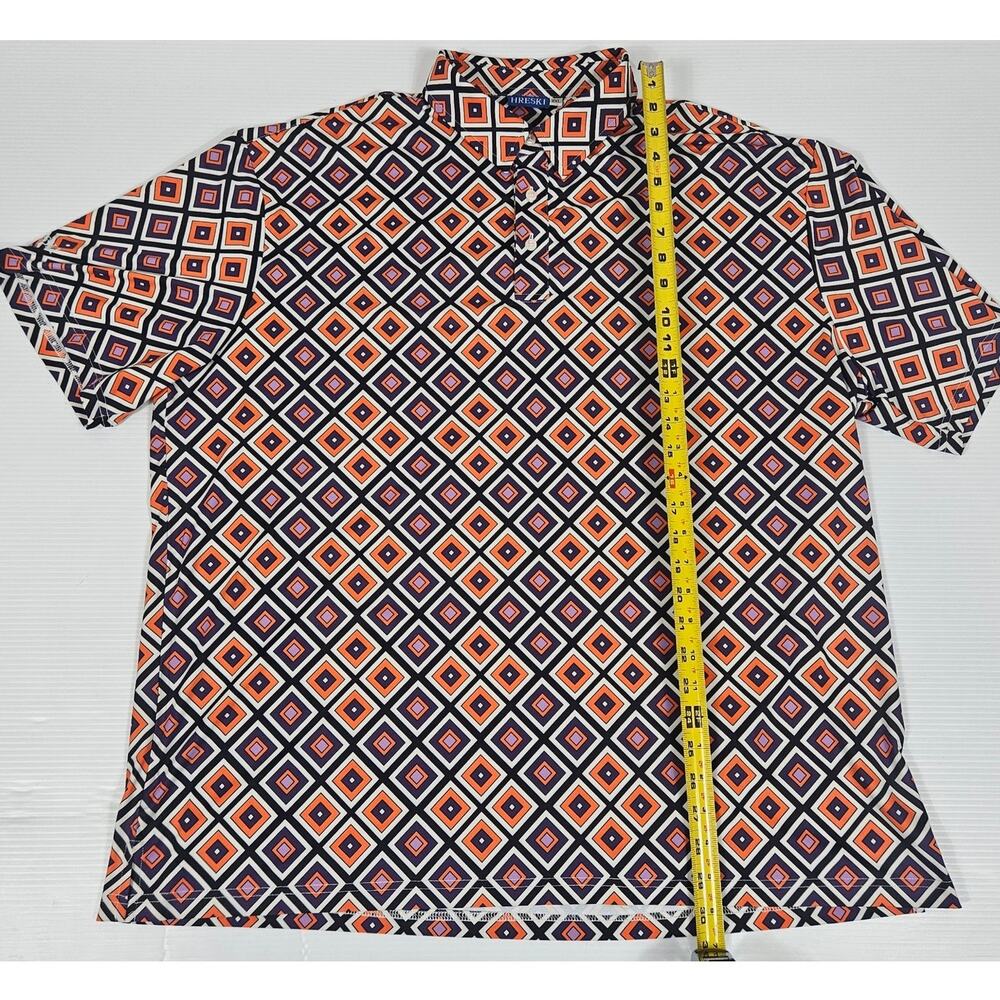 Hreski Mens XXL 2XL‎ Orange Geometric Diamond Loud Golf Performance Stretch Polo - Picture 4 of 6
